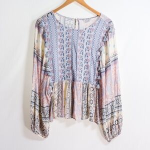 NWOT American Eagle Embroidered Mixed Floral Tassel Boho Flowy Top Medium